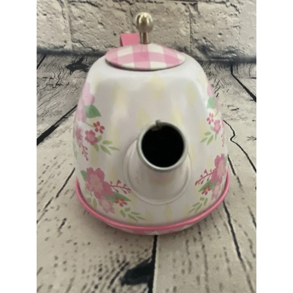 Schylling 15 Piece Tin Tea Set Fancy Tea Teapot Teacups/Saucers Pink Flower 2017